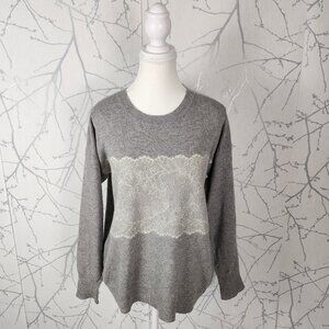 J. Crew Gray Wool Blend Lace Panel Crewneck Sweater